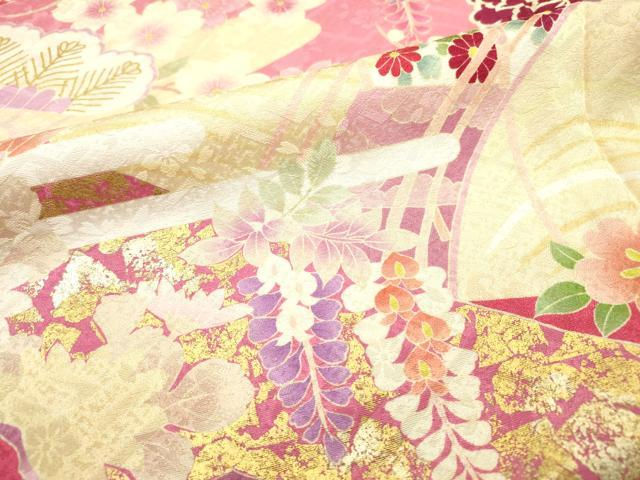 平和屋着物●豪華振袖　駒刺繍　渡り橋花松文　暈し染　金彩　正絹　逸品　DABF2288fe