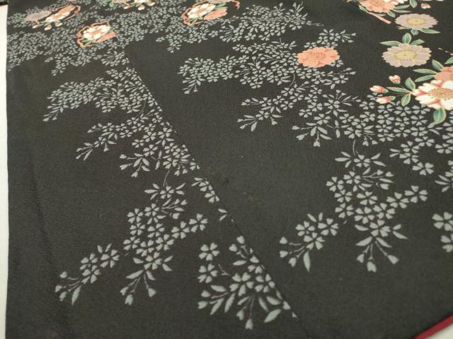平和屋着物●小紋　雪輪花文　黒地　洗える着物　DABF2290fe