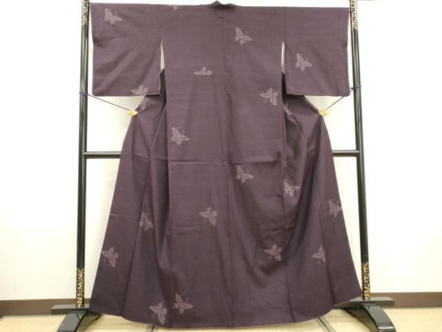 平和屋着物●結城紬　100亀甲　飛び亀甲柄　舞蝶文　正絹　逸品　DABF2298fe