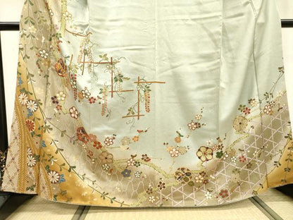 平和屋着物●訪問着　駒刺繍　藤花房枝花文　暈し染　金彩　ますいわ屋扱い　正絹　逸品　DABF2303fe
