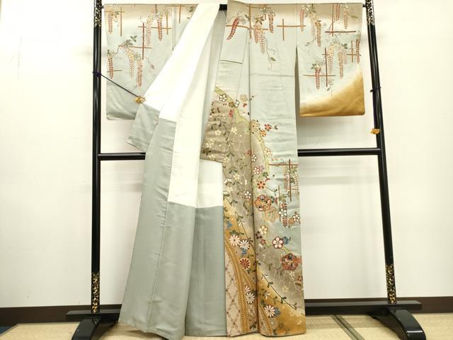 平和屋着物●訪問着　駒刺繍　藤花房枝花文　暈し染　金彩　ますいわ屋扱い　正絹　逸品　DABF2303fe