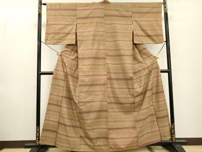 平和屋着物●上質な紬　横段文　正絹　逸品　未使用　DABF2305fe