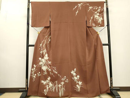 平和屋着物●訪問着　刺繍　枝花　金糸　鬼しぼ縮緬　鈴乃屋扱い　正絹　逸品　未使用　DABF2307fe