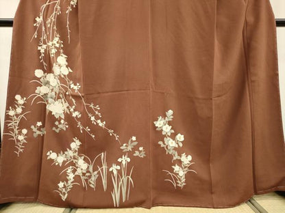 平和屋着物●訪問着　刺繍　枝花　金糸　鬼しぼ縮緬　鈴乃屋扱い　正絹　逸品　未使用　DABF2307fe