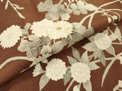 平和屋着物●訪問着　刺繍　枝花　金糸　鬼しぼ縮緬　鈴乃屋扱い　正絹　逸品　未使用　DABF2307fe