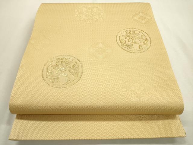 平和屋着物▼六通柄袋帯 花丸文 金通し地 正絹 逸品 DABF2308fe