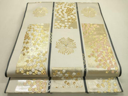 平和屋着物▼六通柄袋帯　短冊花松葉文　金銀糸　正絹　逸品　DABF2345fe