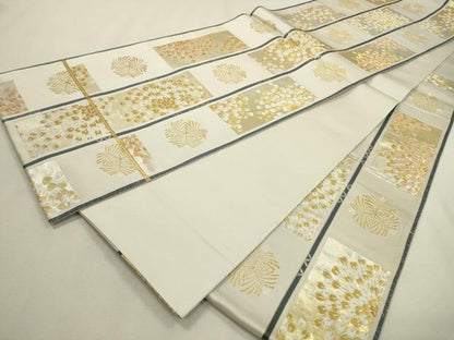 平和屋着物▼六通柄袋帯　短冊花松葉文　金銀糸　正絹　逸品　DABF2345fe