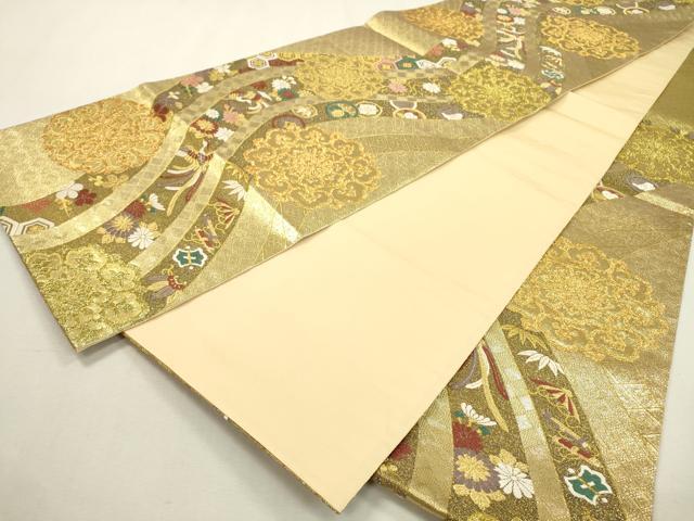 平和屋着物▼六通柄袋帯　唐織　正倉院鳳凰花丸文　金糸　正絹　逸品　DABF2356fe