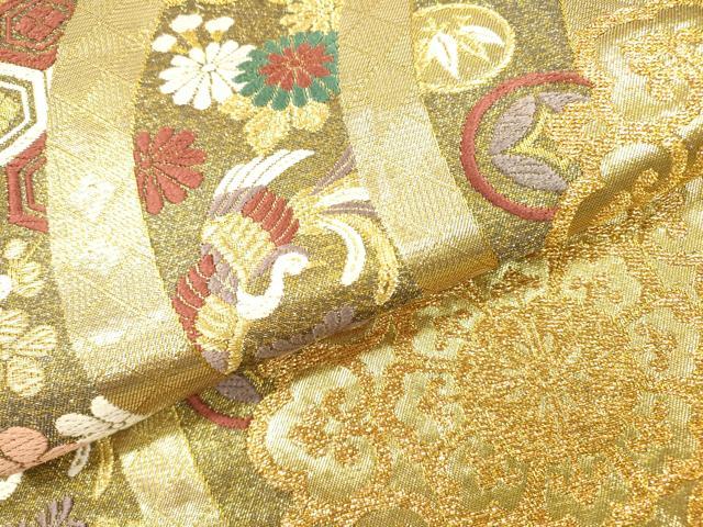 平和屋着物▼六通柄袋帯　唐織　正倉院鳳凰花丸文　金糸　正絹　逸品　DABF2356fe