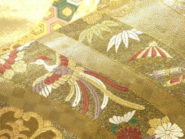 平和屋着物▼六通柄袋帯　唐織　正倉院鳳凰花丸文　金糸　正絹　逸品　DABF2356fe