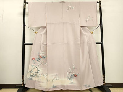 平和屋着物▼訪問着　友禅　枝花に休み鳥　暈し染　正絹　逸品　DABF2364fe