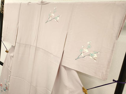 平和屋着物▼訪問着　友禅　枝花に休み鳥　暈し染　正絹　逸品　DABF2364fe