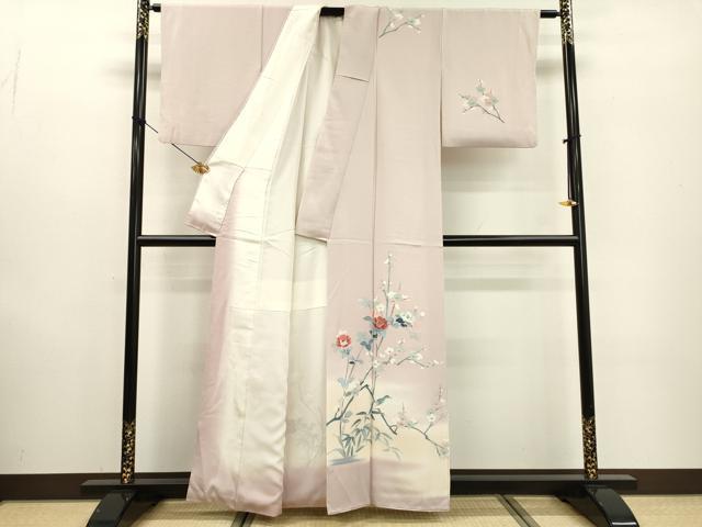平和屋着物▼訪問着　友禅　枝花に休み鳥　暈し染　正絹　逸品　DABF2364fe