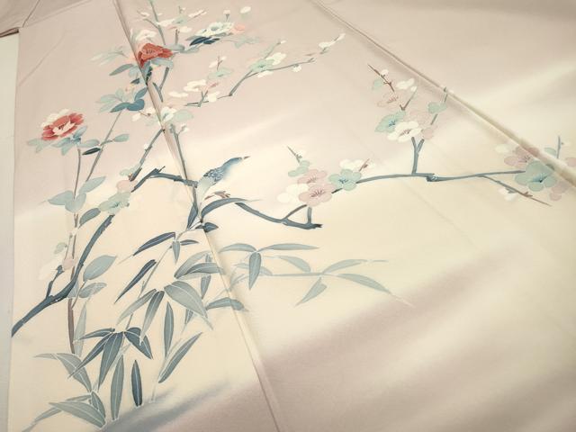 平和屋着物▼訪問着　友禅　枝花に休み鳥　暈し染　正絹　逸品　DABF2364fe