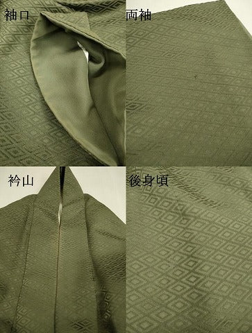 平和屋着物▼上質な色無地　菱地紋　老竹色　正絹　逸品　DABF2366fe
