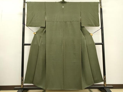 平和屋着物▼上質な色無地　菱地紋　老竹色　正絹　逸品　DABF2366fe