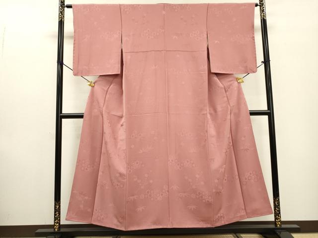 平和屋着物▼上質な色無地 枝花笹地紋 石竹色 正絹 逸品 DABF2374fe