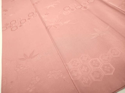 平和屋着物▼上質な色無地 枝花笹地紋 石竹色 正絹 逸品 DABF2374fe
