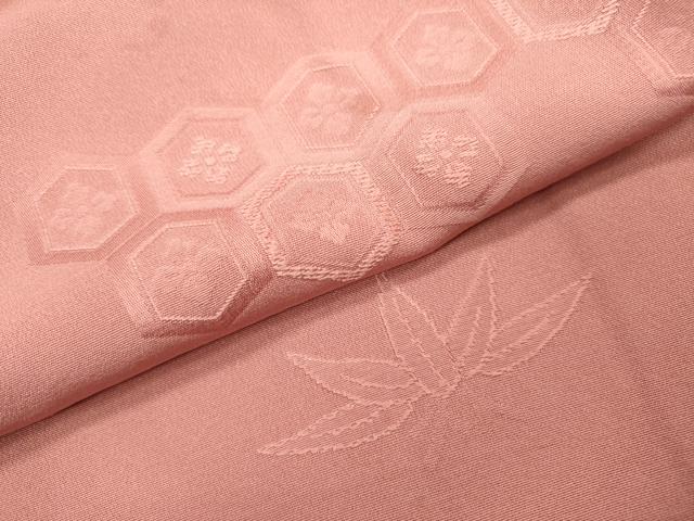 平和屋着物▼上質な色無地 枝花笹地紋 石竹色 正絹 逸品 DABF2374fe
