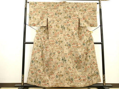 平和屋着物▼上質な小紋 紬地 手描き 花鳥文 正絹 逸品 DABF2378fe