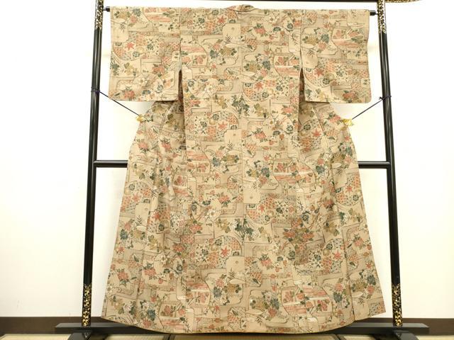 平和屋着物▼上質な小紋 紬地 手描き 花鳥文 正絹 逸品 DABF2378fe