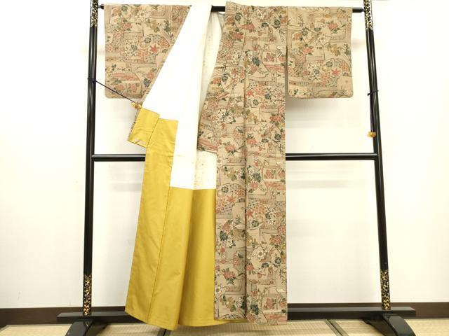 平和屋着物▼上質な小紋 紬地 手描き 花鳥文 正絹 逸品 DABF2378fe