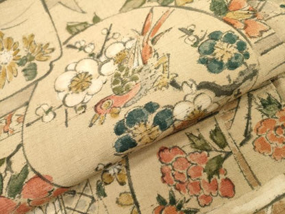 平和屋着物▼上質な小紋 紬地 手描き 花鳥文 正絹 逸品 DABF2378fe
