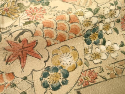平和屋着物▼上質な小紋 紬地 手描き 花鳥文 正絹 逸品 DABF2378fe