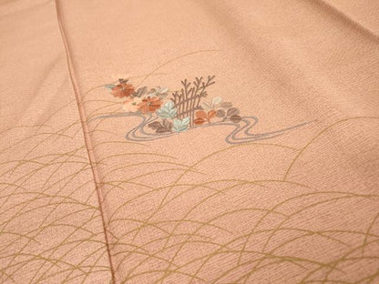 平和屋着物▼訪問着　刺繍　芝花文　暈し染　金彩　正絹　逸品　DABF2381fe