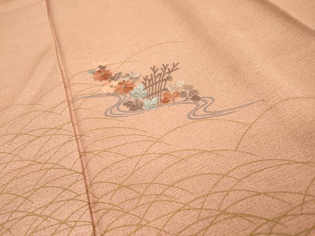 平和屋着物▼訪問着　刺繍　芝花文　暈し染　金彩　正絹　逸品　DABF2381fe