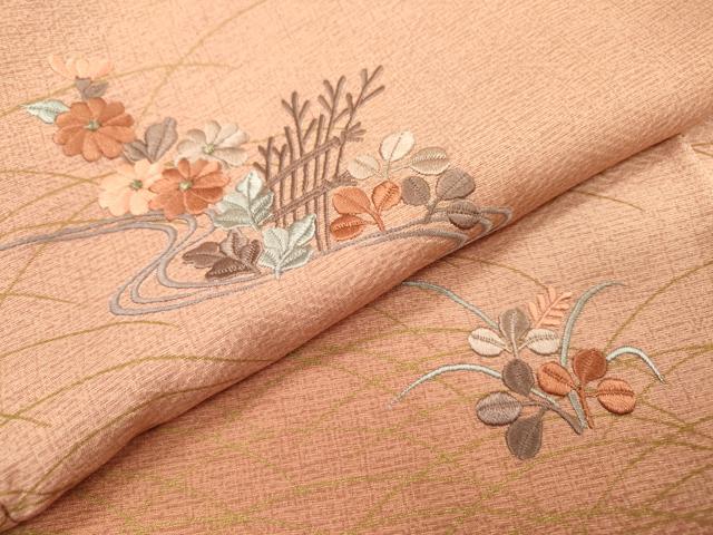 平和屋着物▼訪問着　刺繍　芝花文　暈し染　金彩　正絹　逸品　DABF2381fe