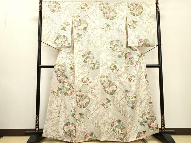 平和屋着物▼上質な小紋　鹿の子花鳥文　金彩　正絹　逸品　DABF2386fe