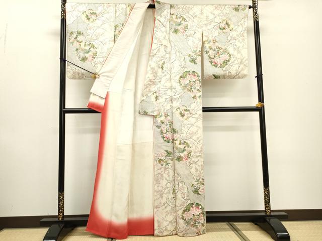 平和屋着物▼上質な小紋　鹿の子花鳥文　金彩　正絹　逸品　DABF2386fe