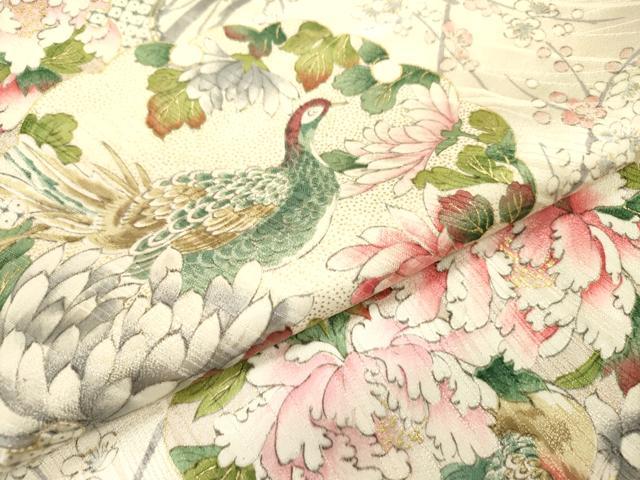 平和屋着物▼上質な小紋　鹿の子花鳥文　金彩　正絹　逸品　DABF2386fe