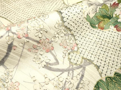 平和屋着物▼上質な小紋　鹿の子花鳥文　金彩　正絹　逸品　DABF2386fe