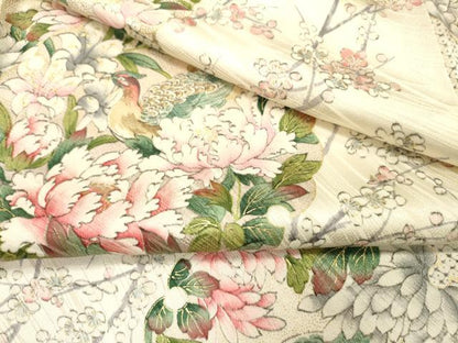 平和屋着物▼上質な小紋　鹿の子花鳥文　金彩　正絹　逸品　DABF2386fe