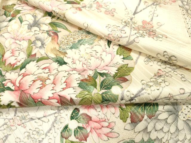 平和屋着物▼上質な小紋　鹿の子花鳥文　金彩　正絹　逸品　DABF2386fe