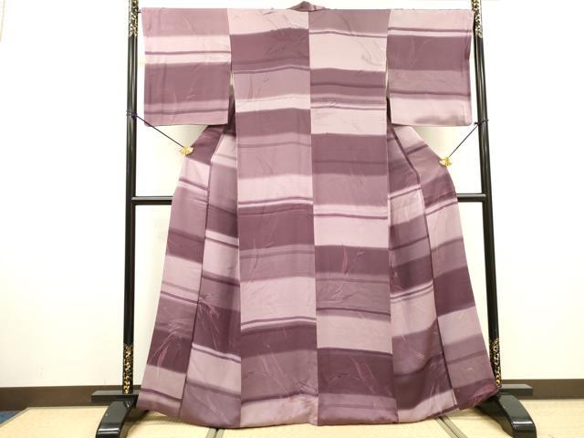 平和屋着物▼上質な小紋　草葉地紋　横段文　暈し染　正絹　逸品　DABF2389fe