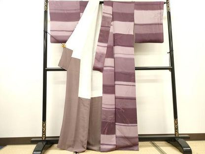 平和屋着物▼上質な小紋　草葉地紋　横段文　暈し染　正絹　逸品　DABF2389fe