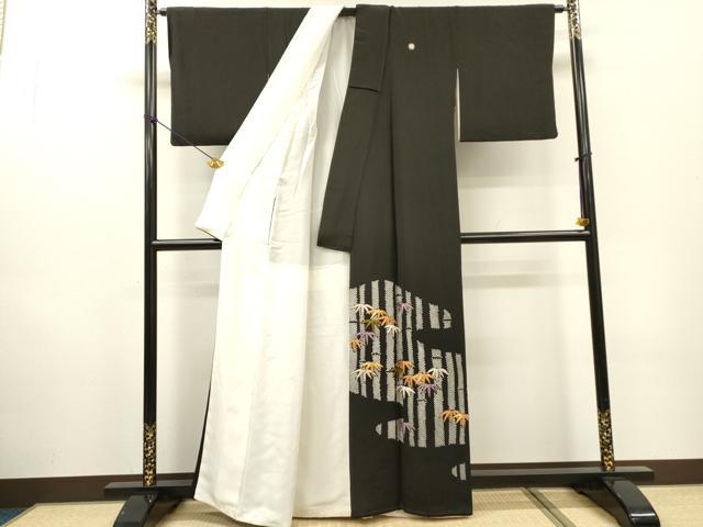 平和屋着物▼豪華黒留袖　駒刺繍　笹竹文　金糸　正絹　逸品　DABF2397fe