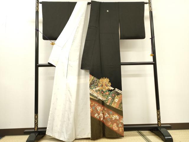 平和屋着物▼中国三大刺繍　相良刺繍　黒留袖　駒刺繍　向かい鳥花唐草文　暈し染　金彩　正絹　逸品　DABF2398fe