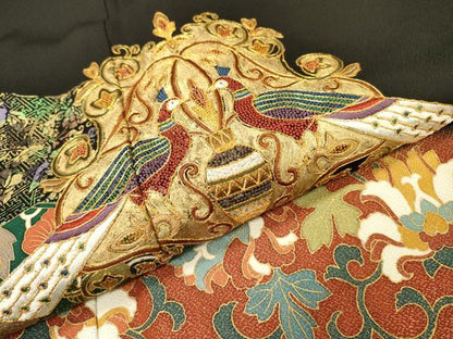 平和屋着物▼中国三大刺繍　相良刺繍　黒留袖　駒刺繍　向かい鳥花唐草文　暈し染　金彩　正絹　逸品　DABF2398fe