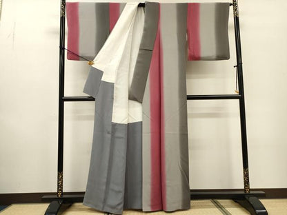 平和屋着物▼上質な小紋　間道　暈し染　正絹　逸品　DABF2408fe