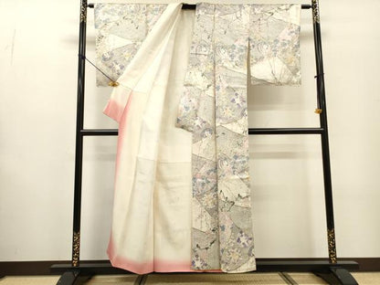 平和屋着物▼上質な小紋 切嵌鹿の子花文 金彩 正絹 逸品 DABF2427fe