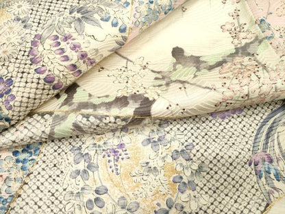 平和屋着物▼上質な小紋 切嵌鹿の子花文 金彩 正絹 逸品 DABF2427fe