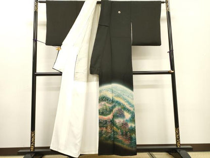 平和屋着物▼豪華黒留袖 作家物 雪持ち風景文 暈し染 金彩 正絹 逸品 DABF2435fe