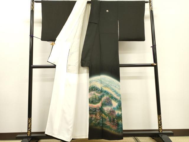 平和屋着物▼豪華黒留袖 作家物 雪持ち風景文 暈し染 金彩 正絹 逸品 DABF2435fe