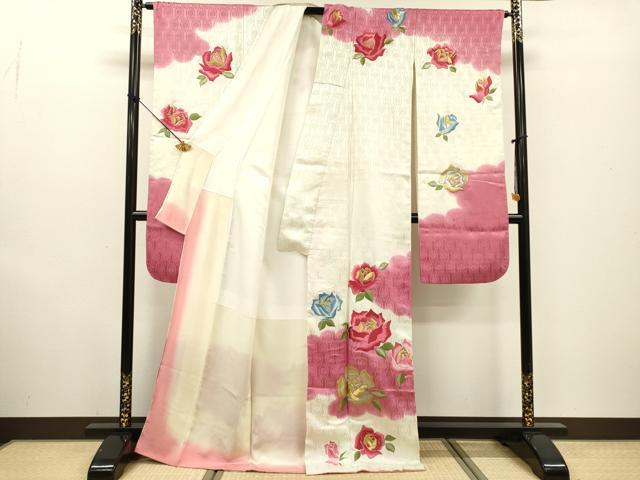 平和屋着物▼豪華振袖 総刺繍 薔薇 金銀糸 正絹 逸品 DABF2456fe