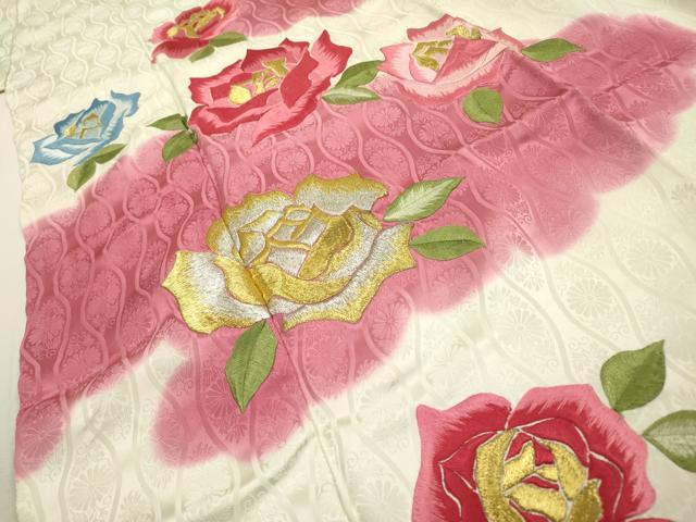 平和屋着物▼豪華振袖 総刺繍 薔薇 金銀糸 正絹 逸品 DABF2456fe